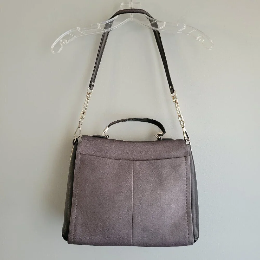 Coach Madison Sadie Flap Satchel with dust bag. metallic grey color.